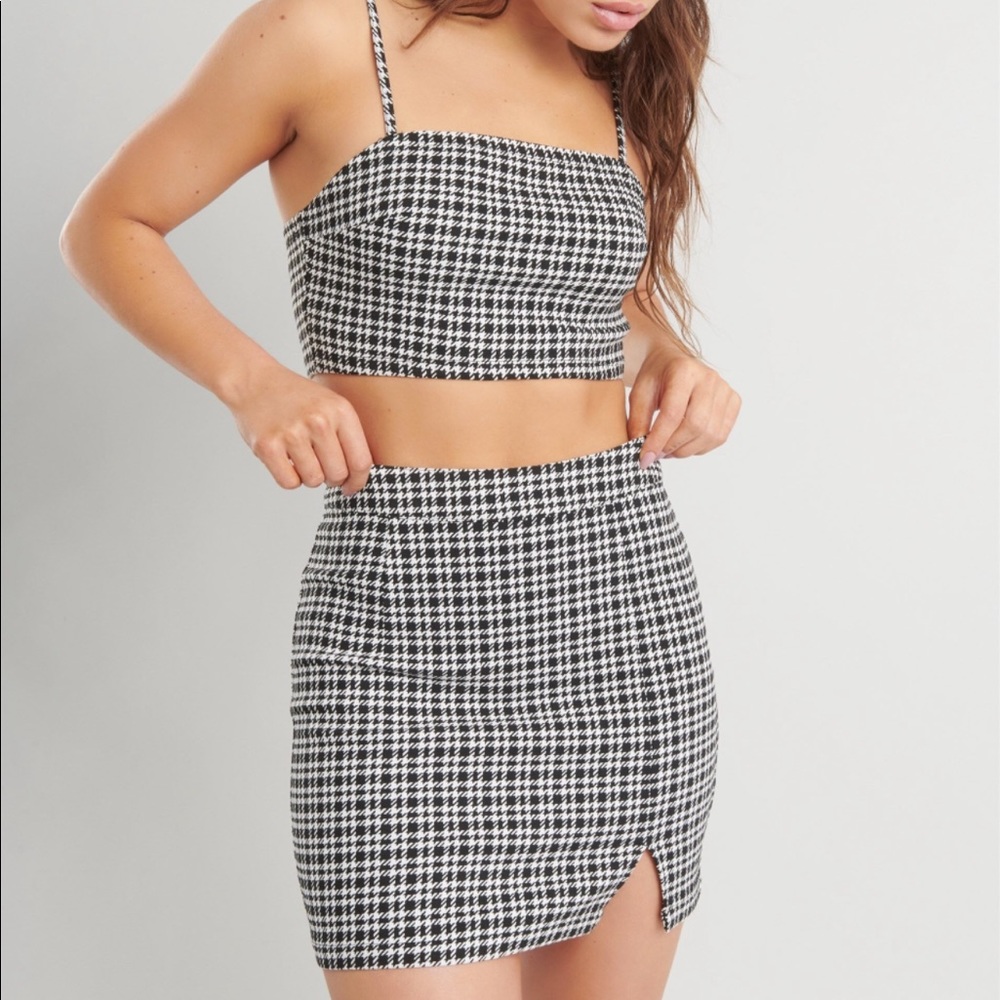 Black White Houndstooth Cami Skirt Set from Garage